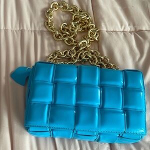 Luxurious Blue and Gold Quilted Shoulder Bag